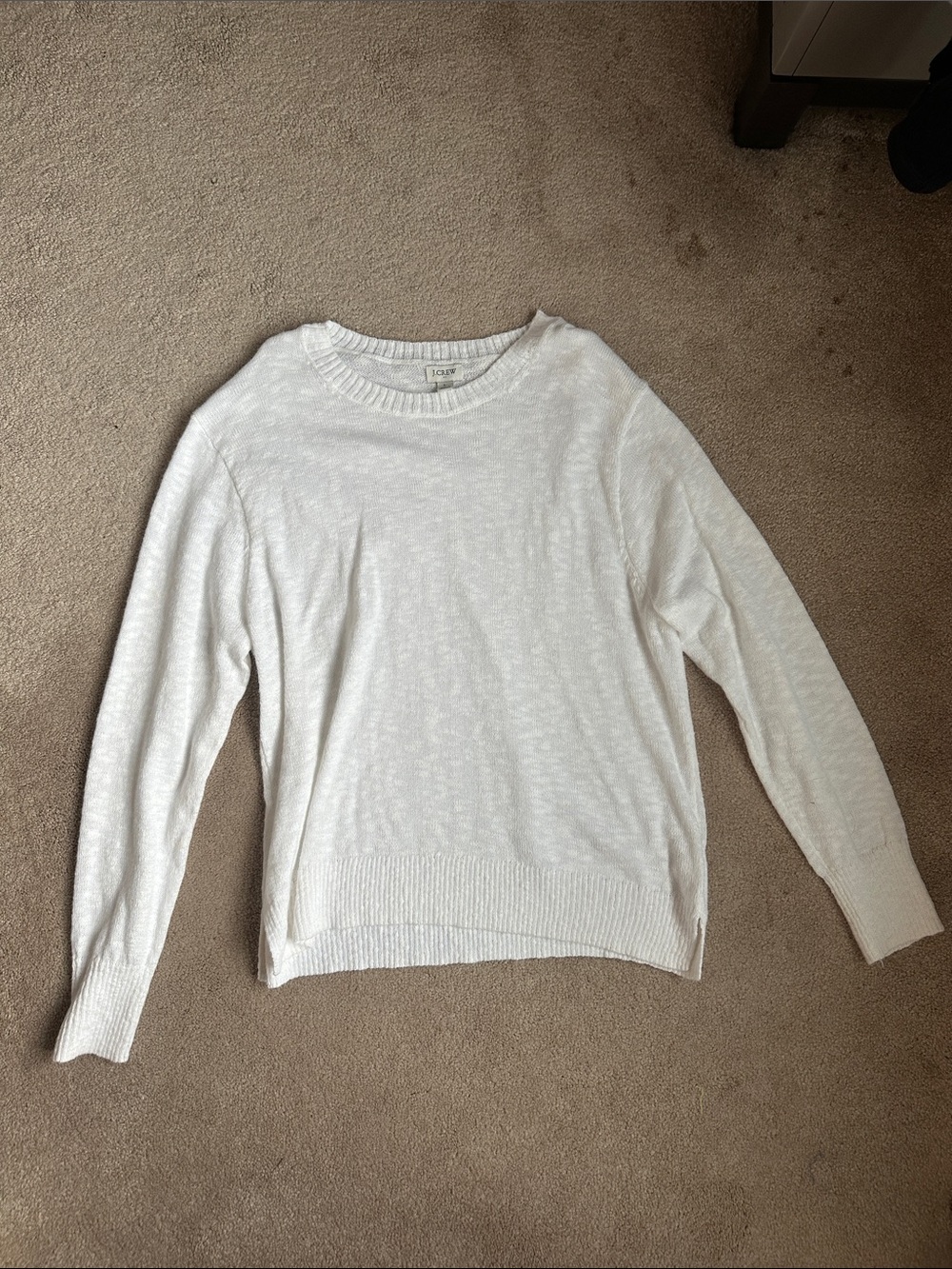 J. Crew White Crewneck Lightweight Knit Sweater